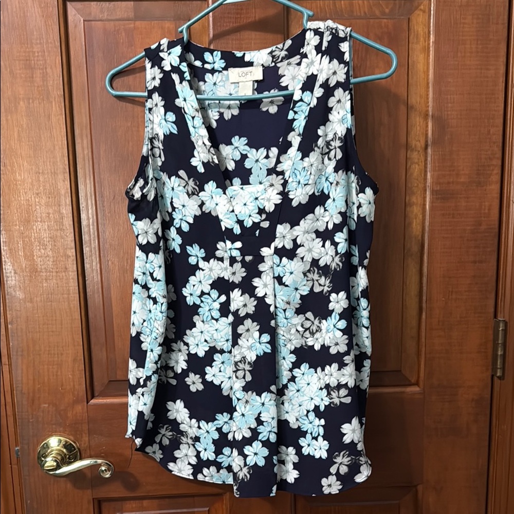 LOFT White Sleeveless Blouse Floral Tank Top
